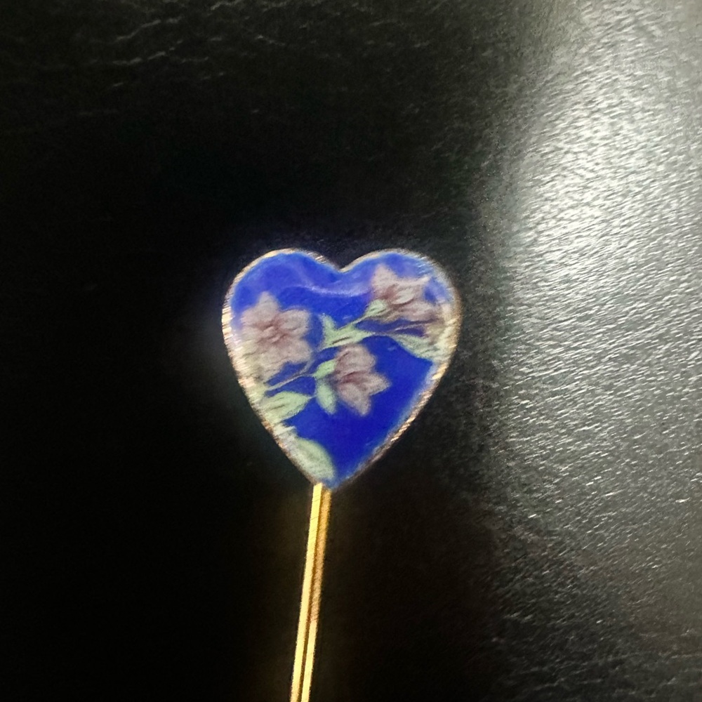 Vintage Blue Heart Floral Stick Pin - Picture 2 of 4